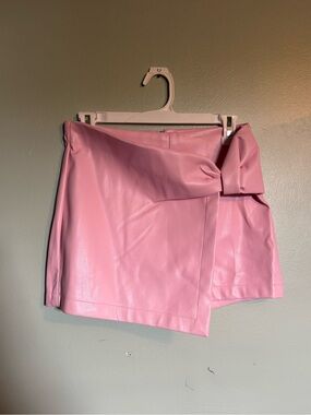 Pink Faux Leather Mini Skort with Front Knot